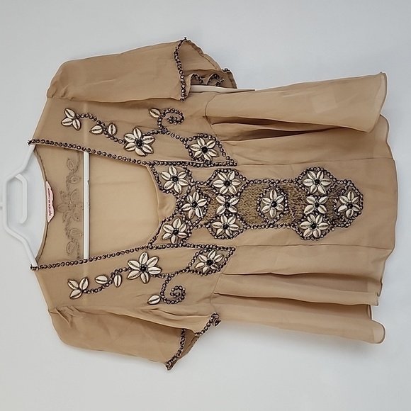 Designer Matthew Williamson Beaded Flounce Sleeve Sea Shell Top b84 - Picture 2 of 16